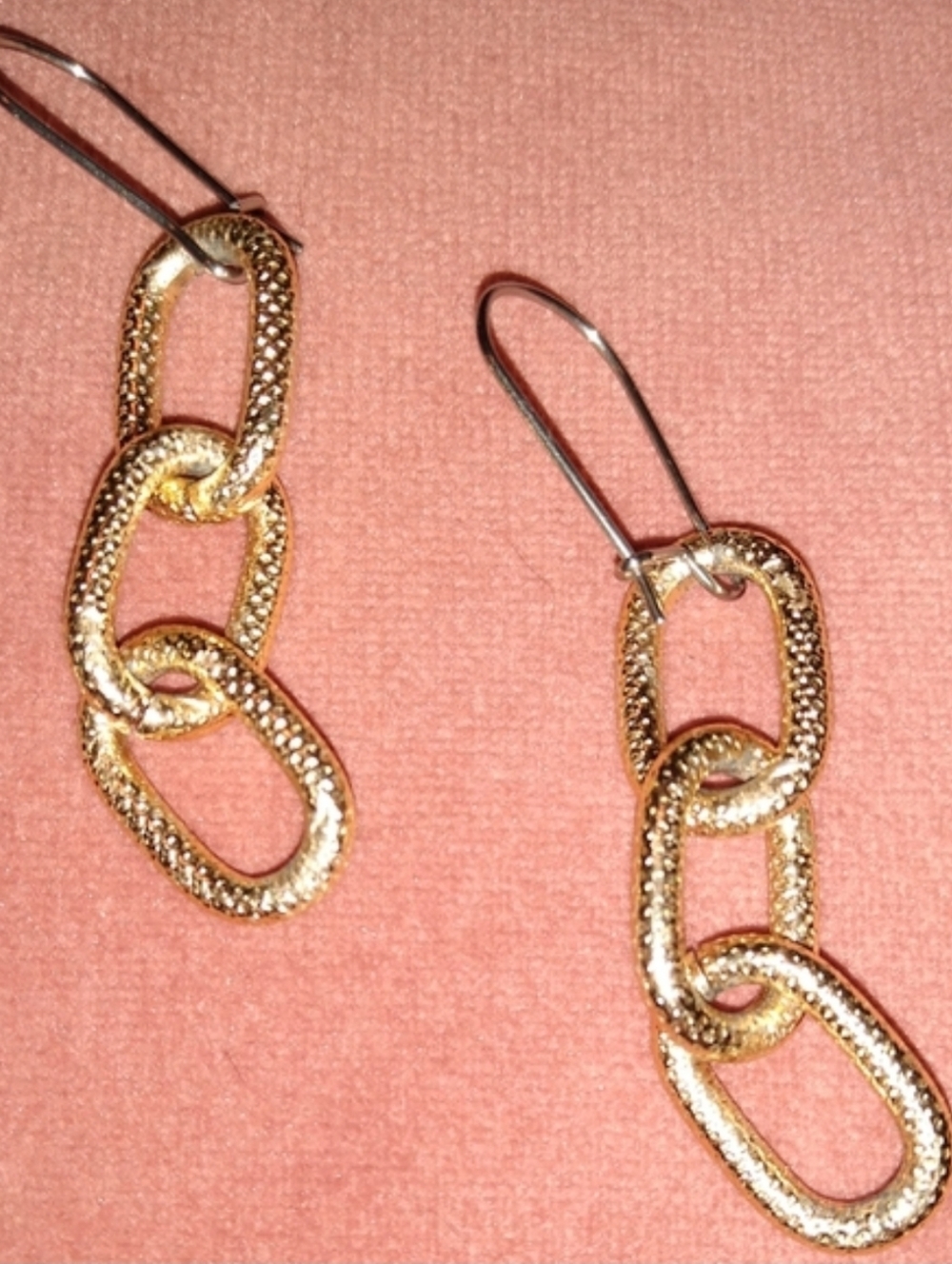 Gold Trio Link Dangle Handmade Earrings Stainless Steel Kidney Wires KATTA